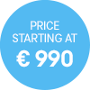 Blue round graphic with starting price at € 990.