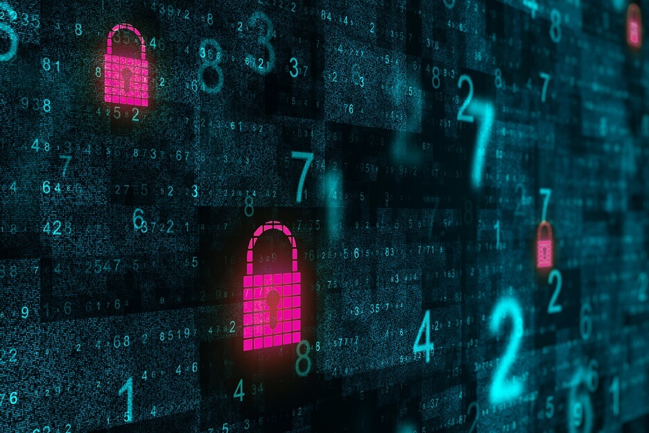 Abstract code background with padlocks. 