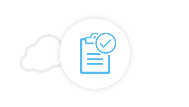 Icon of a clipboard with a checkmark infront of a cloud