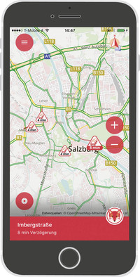 Bildschrim von Mobilgerät zeigt geöffnete StauFux-App