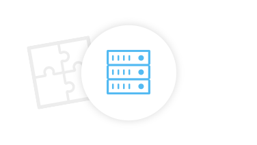 Icon of a server stack with joined puzzle pieces in the background