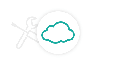 Eine grüne Wolke auf weißen Hintergrund mit hellgrauen Werkzeug-Icon.