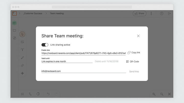 Screenshot einer Oberfläche zum Teilen eines Team-Meetings.