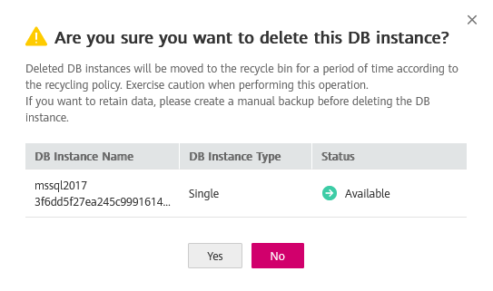 Screenshot user deletes a database