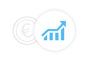 Positive trending graph on a white background with a light gray euro coin.