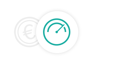Icon mit Tachometer, Eurozeichen im Hintergrund