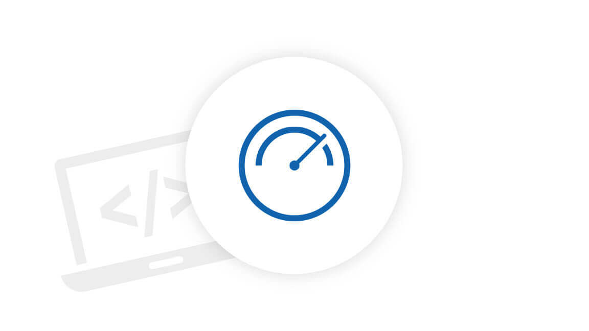 Icon of a speedometer infront of a laptop