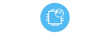Icon of a CPU with a speedo