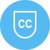 Symbol of a shield labeled with "cc"