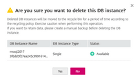 Screenshot user deletes a database