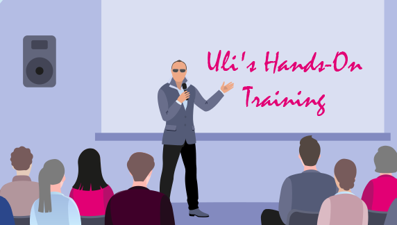 Illustration of Uli giving his hands-on training presentation