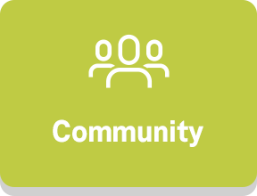 Icon einer Community und Schriftzug "Community"