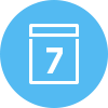 Hellblaues Symbol mit Kalenderblatt und Zahl 7