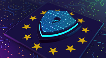 Representation of a European flag with a lock icon in the center of the stars