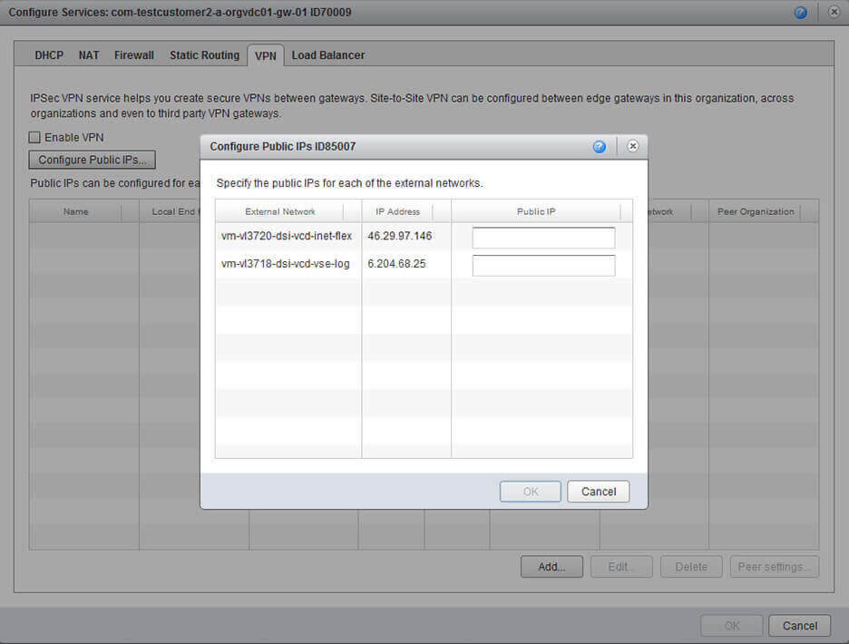 Screenshot des Remote Gateway DSI vCloud.