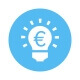 Blaues Icon zeigt eine Glühbirne mit einem Euro-Zeichen darin.