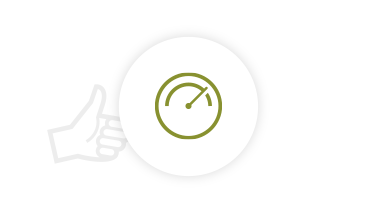 Icon composition of speedometer and thumbs up symbolize high reliability