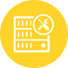 Gelbes Symbol Server mit Werkzeugsymbolen