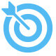Blaues Symbol einer Zielscheibe mit Pfeil im Bullseye.